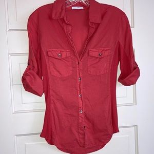 James Perse contrast ribbed surplus shirt size 2 deep coral